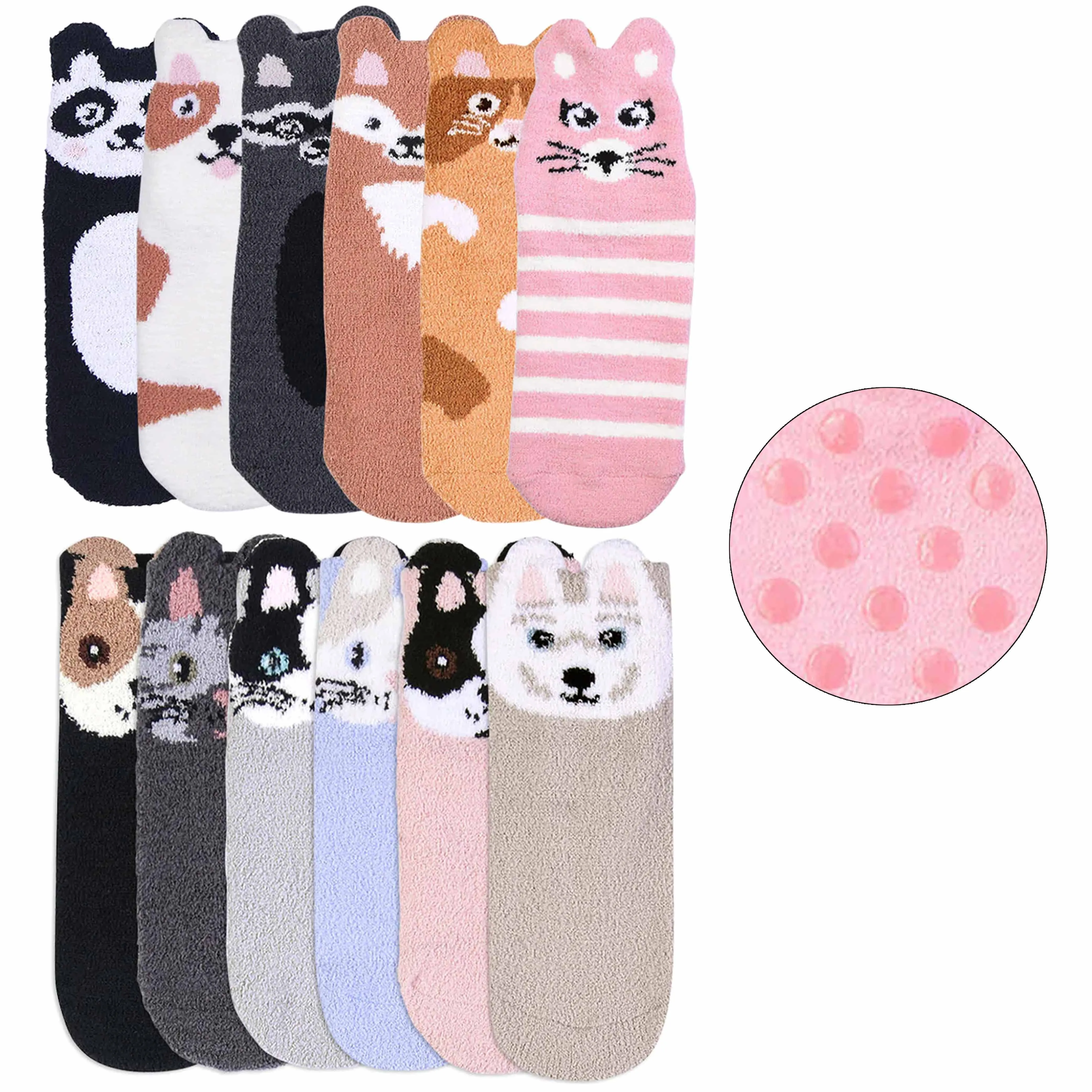 6 Pairs Ladies Women Girls Soft Cozy Fuzzy Socks Ankle Grip Animal Slippers 6-8