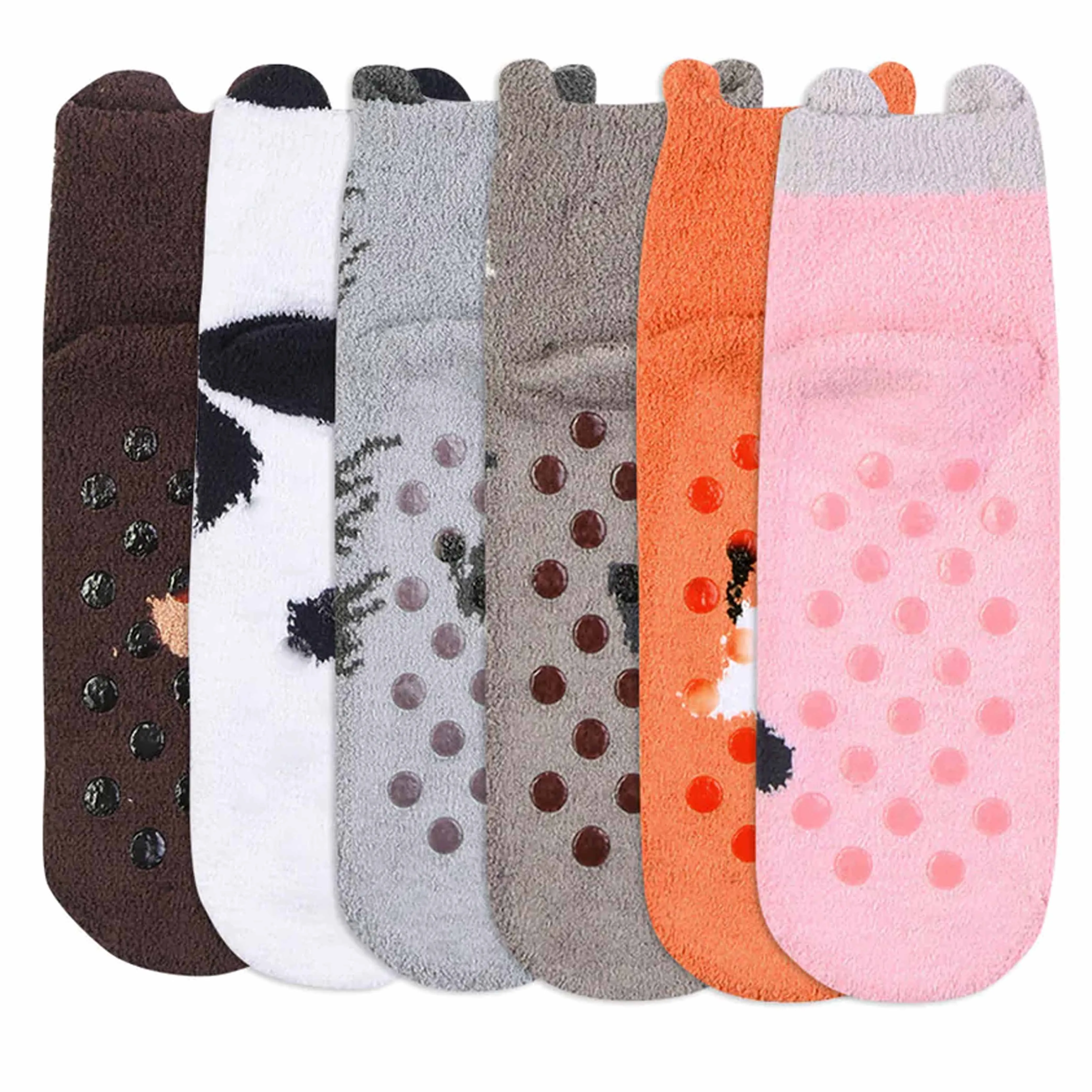 6 Pairs Ladies Women Girls Soft Cozy Fuzzy Socks Ankle Grip Animal Slippers 6-8