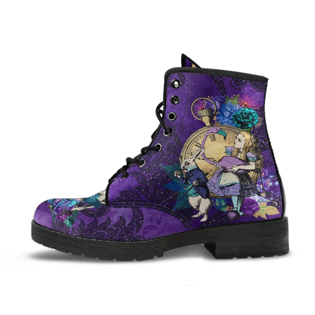 Alice in Wonderland Combat Boots #201 Purple Series (NEW) | Purple Boots for Women, Handmade Lace Up, Women's Boots, Wedding Boots, Mad Hatter