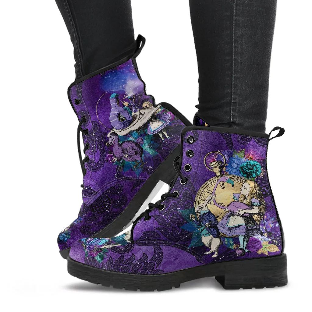 Alice in Wonderland Combat Boots #201 Purple Series (NEW) | Purple Boots for Women, Handmade Lace Up, Women's Boots, Wedding Boots, Mad Hatter