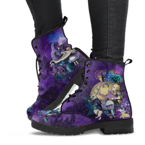 Alice in Wonderland Combat Boots #201 Purple Series (NEW) | Purple Boots for Women, Handmade Lace Up, Women's Boots, Wedding Boots, Mad Hatter