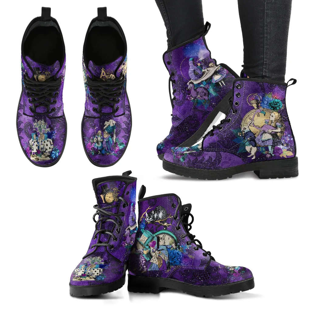 Alice in Wonderland Combat Boots #201 Purple Series (NEW) | Purple Boots for Women, Handmade Lace Up, Women's Boots, Wedding Boots, Mad Hatter