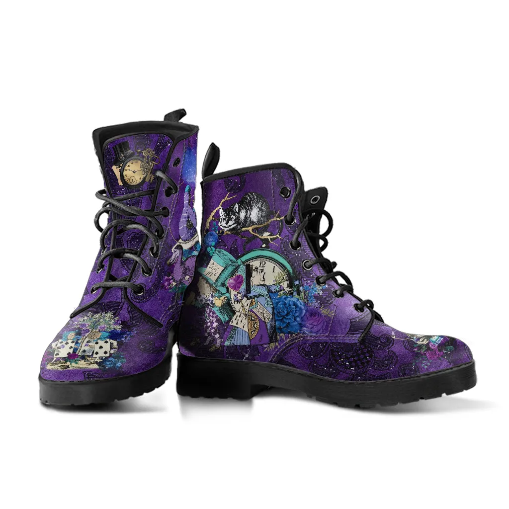 Alice in Wonderland Combat Boots #201 Purple Series (NEW) | Purple Boots for Women, Handmade Lace Up, Women's Boots, Wedding Boots, Mad Hatter