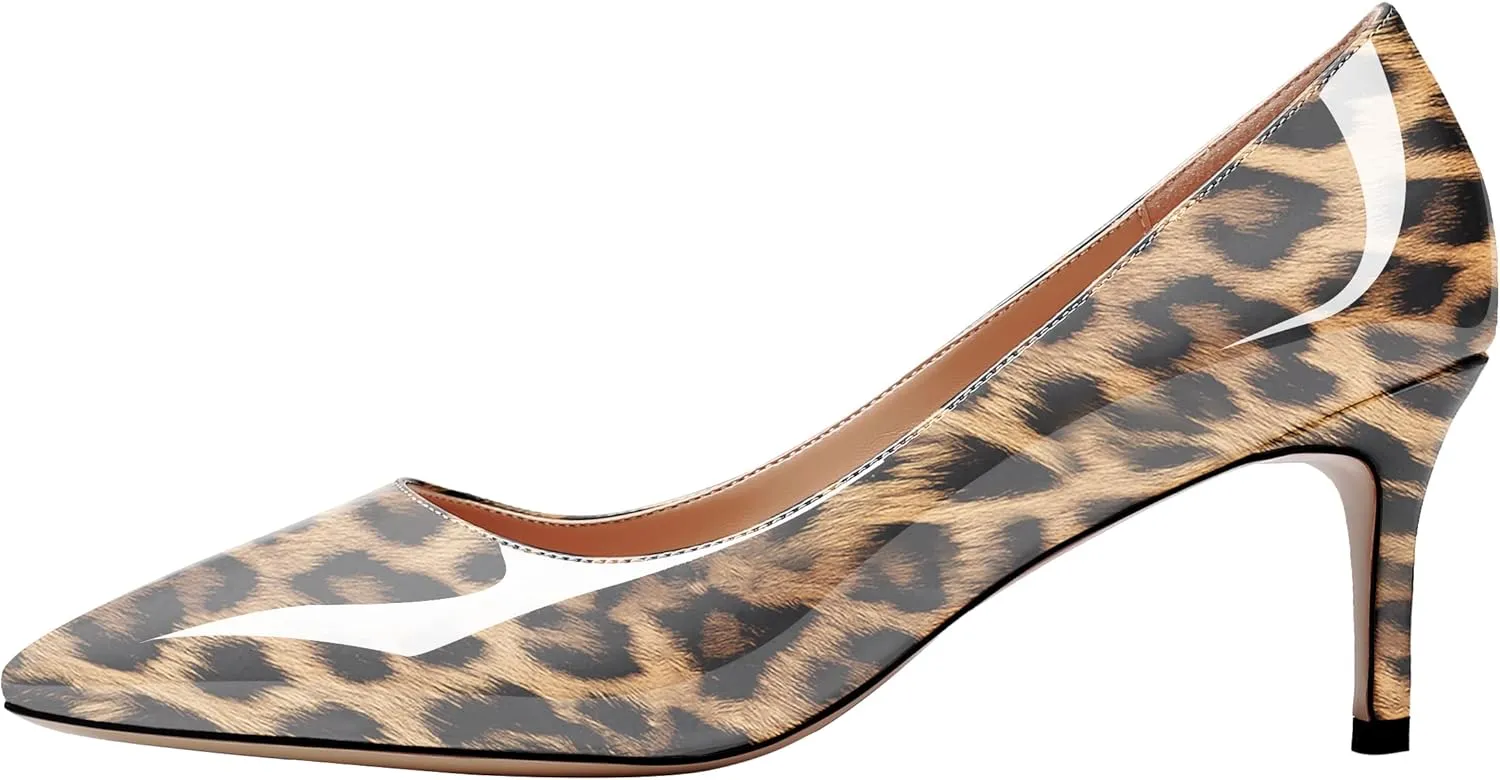 AUMOTED Women Kitten Heels Pumps Stiletto Slip On Pointed Toe 2.5 Inch Classic Court Shoes