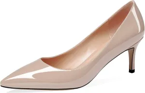 AUMOTED Women Kitten Heels Pumps Stiletto Slip On Pointed Toe 2.5 Inch Classic Court Shoes