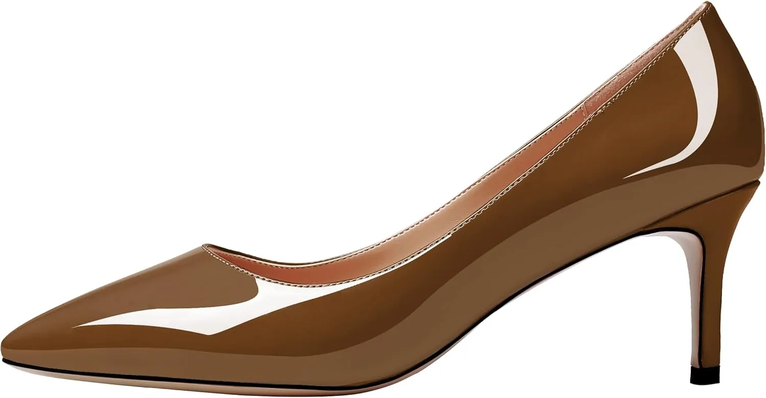 AUMOTED Women Kitten Heels Pumps Stiletto Slip On Pointed Toe 2.5 Inch Classic Court Shoes