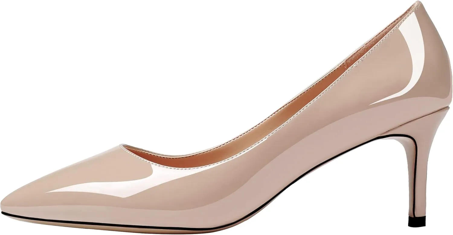 AUMOTED Women Kitten Heels Pumps Stiletto Slip On Pointed Toe 2.5 Inch Classic Court Shoes
