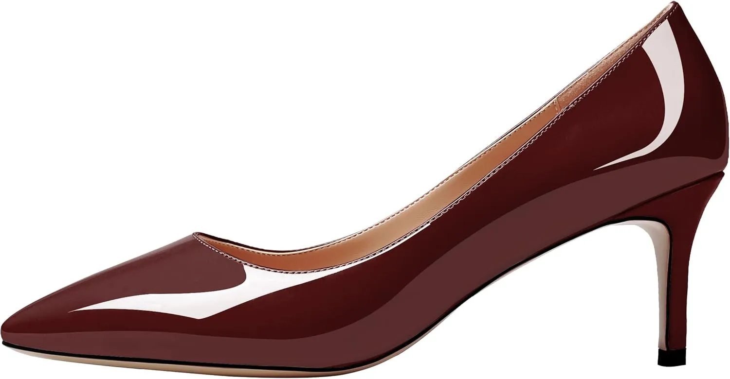 AUMOTED Women Kitten Heels Pumps Stiletto Slip On Pointed Toe 2.5 Inch Classic Court Shoes