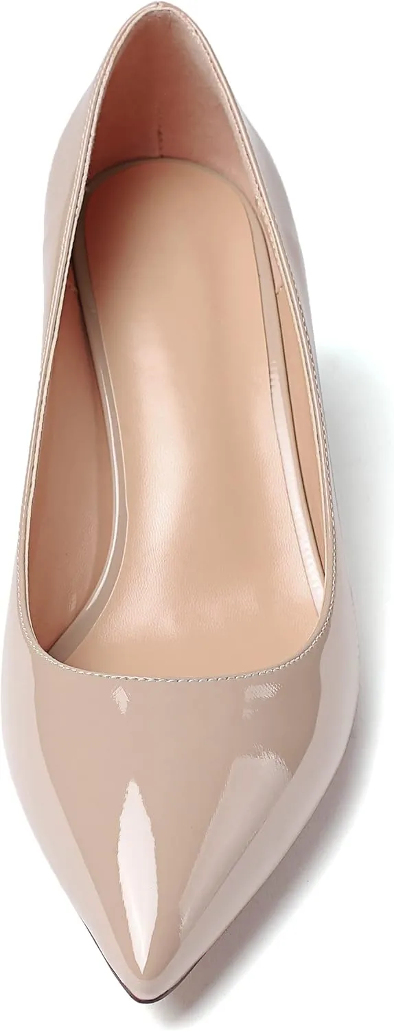 AUMOTED Women Kitten Heels Pumps Stiletto Slip On Pointed Toe 2.5 Inch Classic Court Shoes