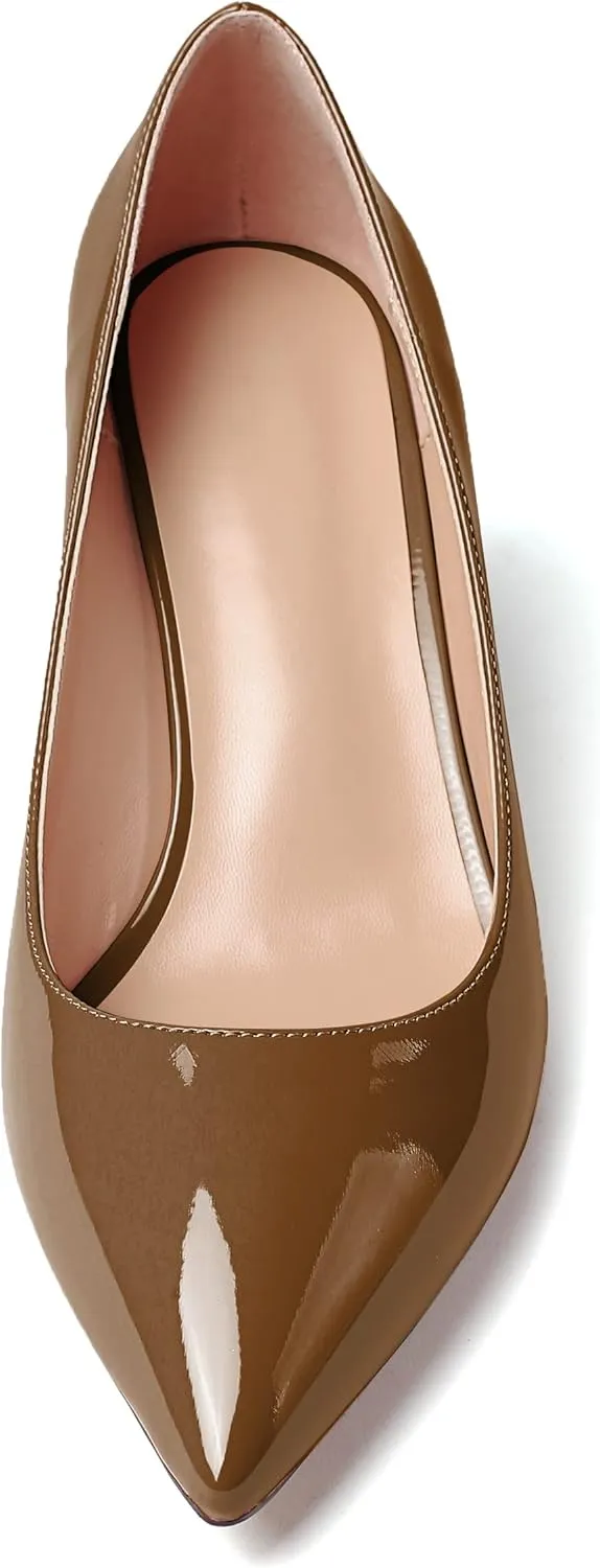 AUMOTED Women Kitten Heels Pumps Stiletto Slip On Pointed Toe 2.5 Inch Classic Court Shoes
