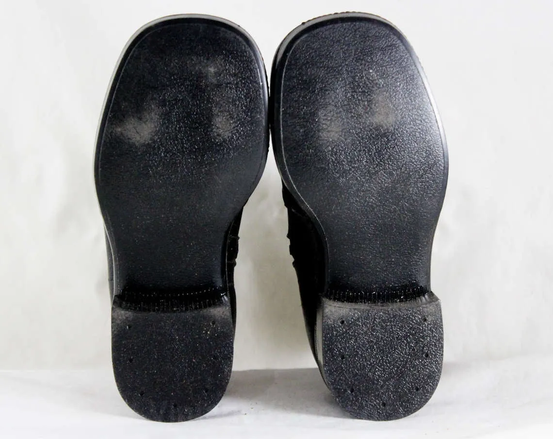 Boys Black Boots - Child Size 8.5 - Authentic 1950s 1960s Boy's Black Leather Boots - 60's Shoes - Little Gent - 8 1/2 D - NOS Deadstock