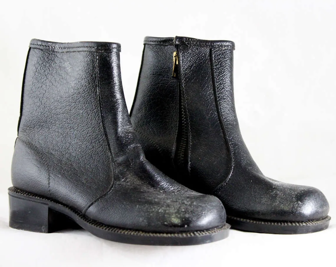 Boys Black Boots - Child Size 8.5 - Authentic 1950s 1960s Boy's Black Leather Boots - 60's Shoes - Little Gent - 8 1/2 D - NOS Deadstock