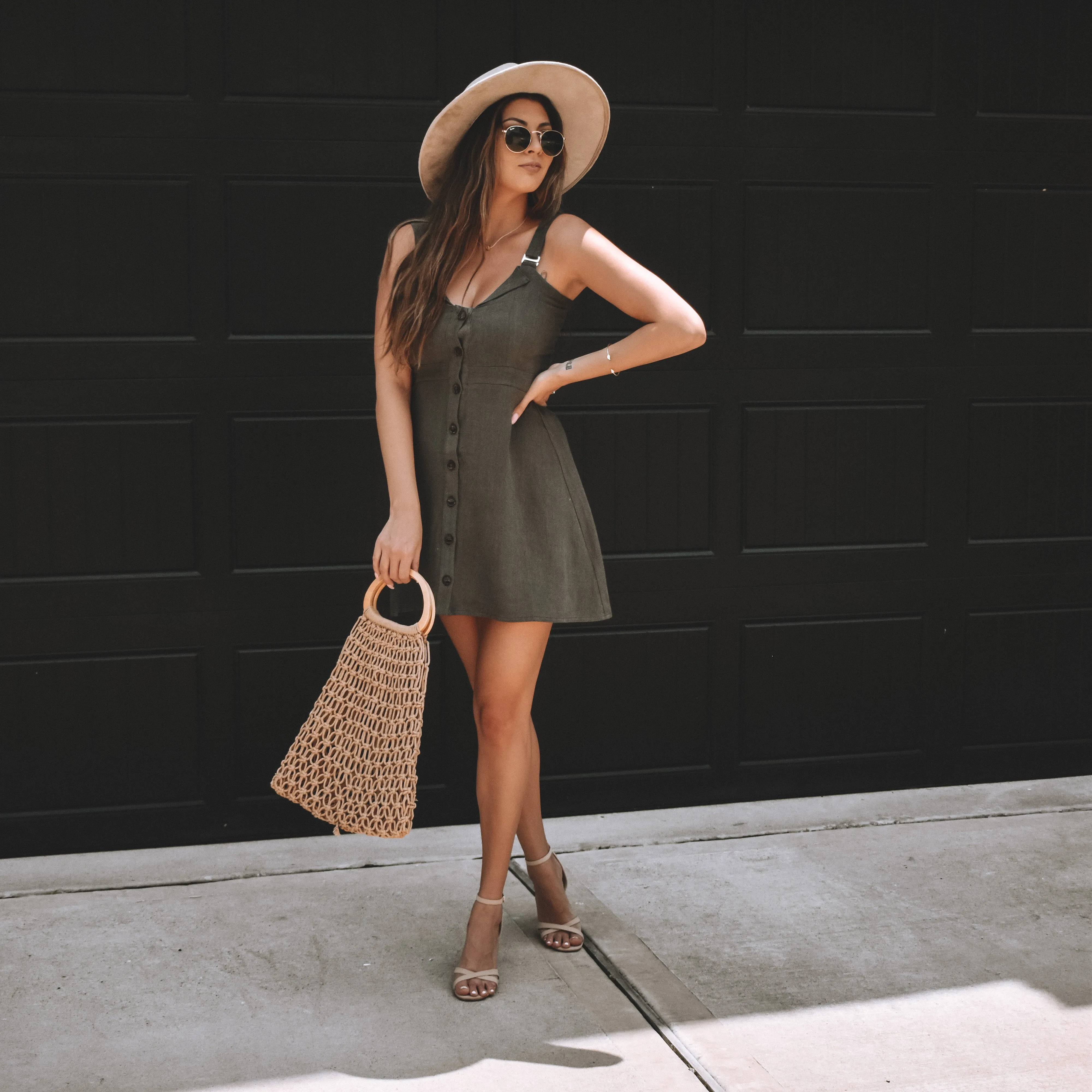 California Cool Button Down Mini Dress- Olive