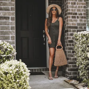 California Cool Button Down Mini Dress- Olive