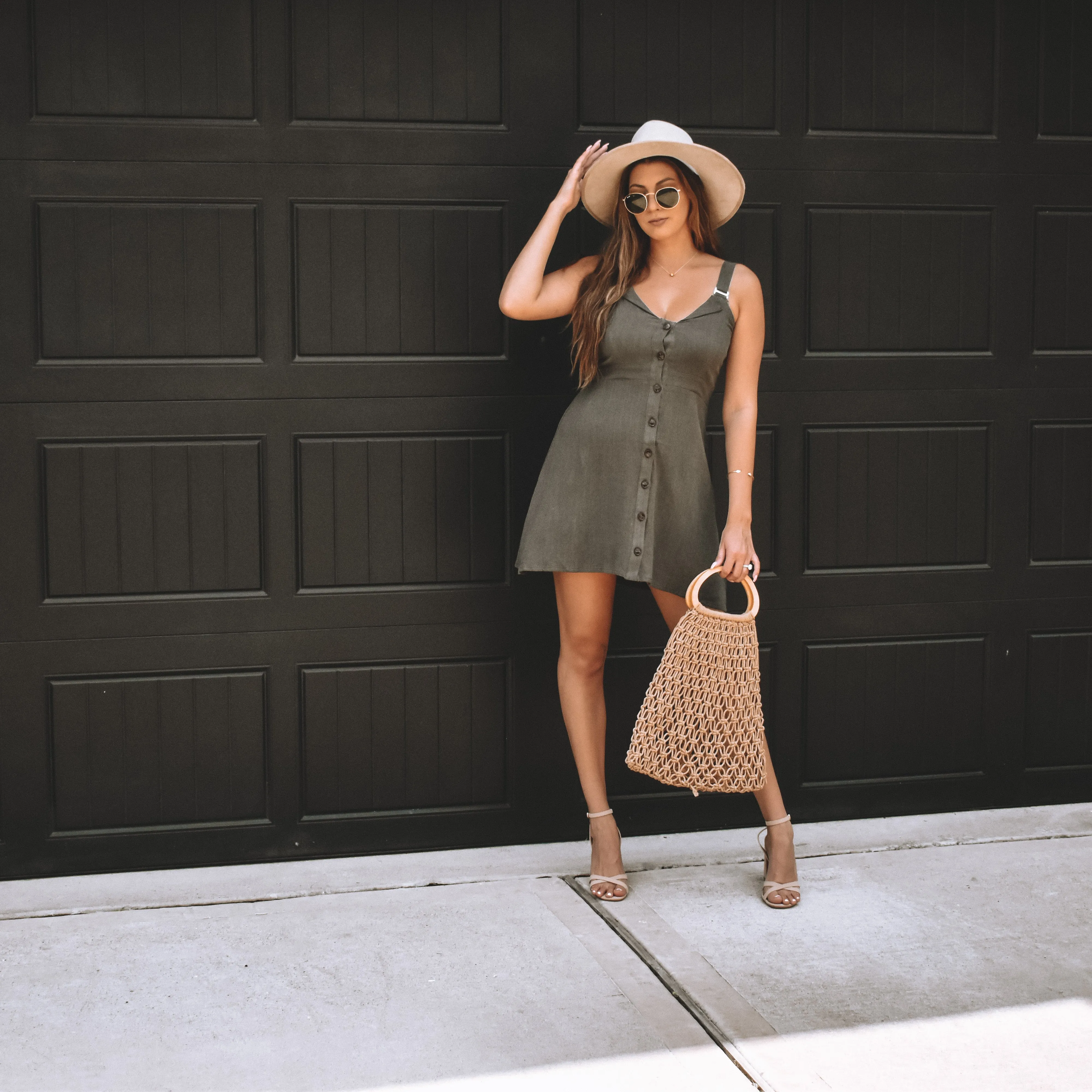 California Cool Button Down Mini Dress- Olive