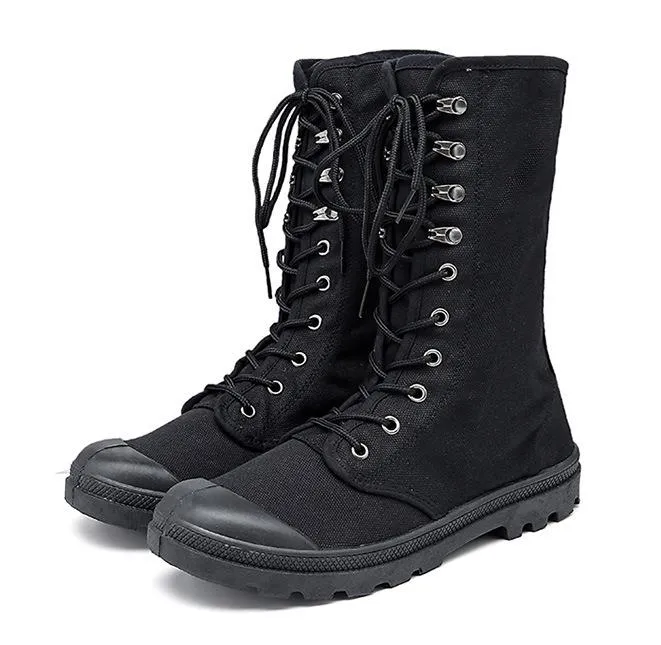 Canvas Men Boots Spring Fashion Men Casual Shoes Mid-calf Male Military Tactical Boots Lace Up Comfortable Man Sneakers