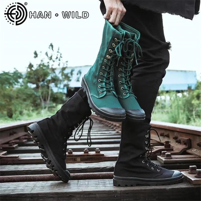 Canvas Men Boots Spring Fashion Men Casual Shoes Mid-calf Male Military Tactical Boots Lace Up Comfortable Man Sneakers