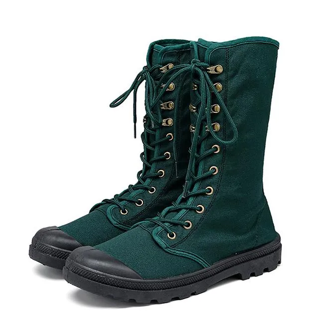 Canvas Men Boots Spring Fashion Men Casual Shoes Mid-calf Male Military Tactical Boots Lace Up Comfortable Man Sneakers