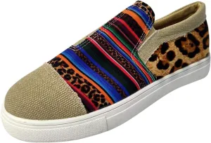 Canvas Shoes for Women Leopard Platform Fashion Comfortable Low Top Slip On Sneakers No Laces Lightweight Breathable Walking Shoe Flats Loafers Outdoor Beach Footwear Classic Dress Shoes