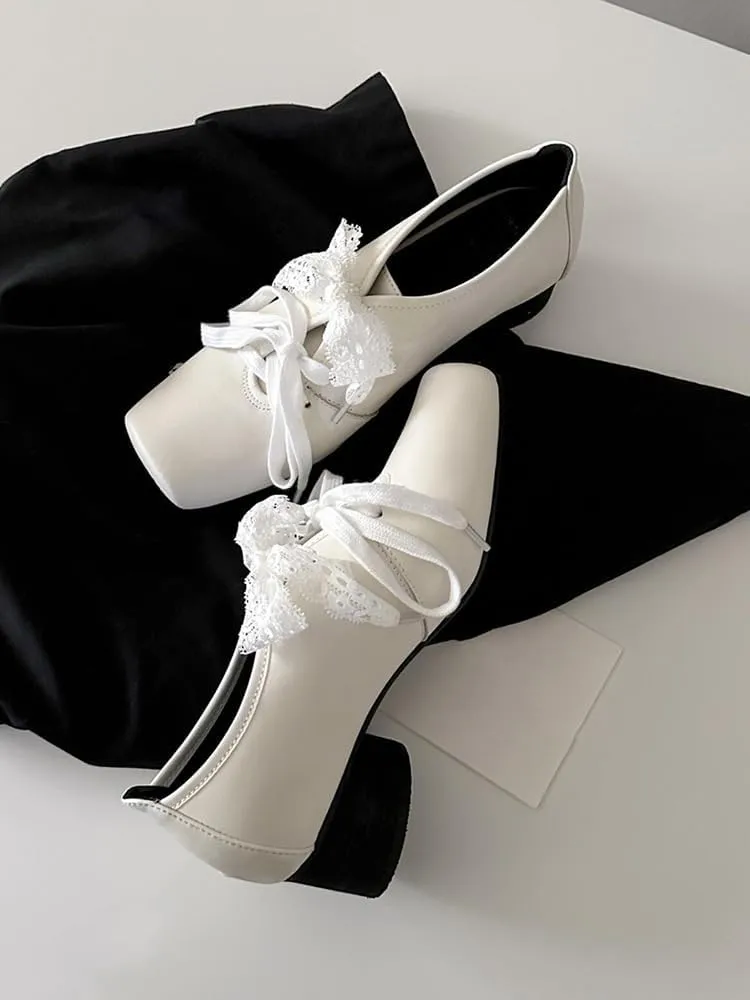 Cute Ribbon Bow Shoes for Women Chunky Sole Block Heel Oxford Shoes Elegant Y2K Retro Pretty Gifts for Girls