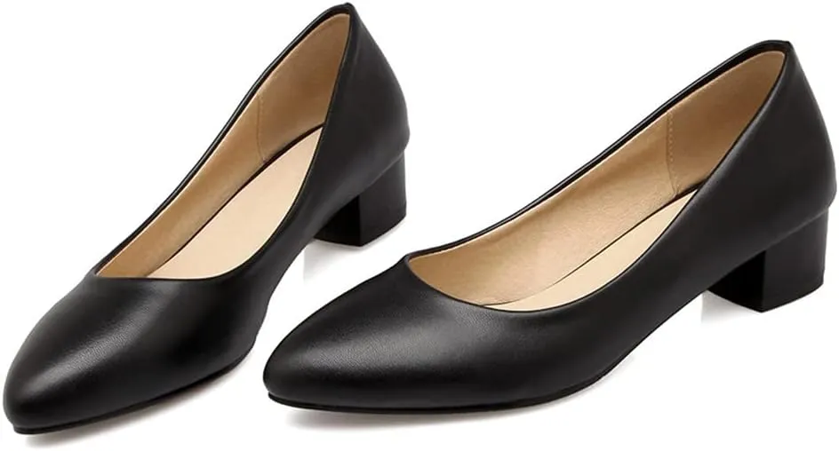 DEERBUNNY Women's Classic Block Heels Pumps Round Toe Slip On Low High Heel Work Office Shoes Formal Occasions Evening Party Dress Pump