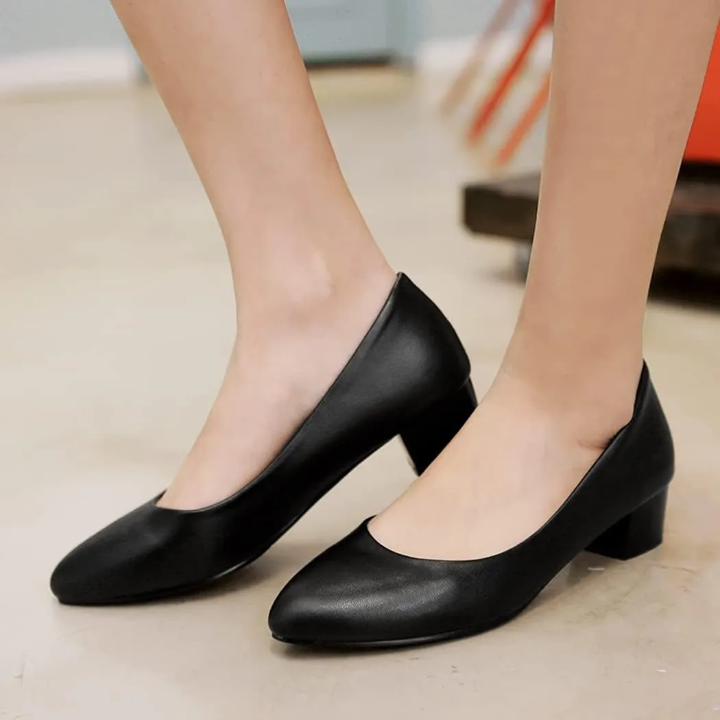 DEERBUNNY Women's Classic Block Heels Pumps Round Toe Slip On Low High Heel Work Office Shoes Formal Occasions Evening Party Dress Pump