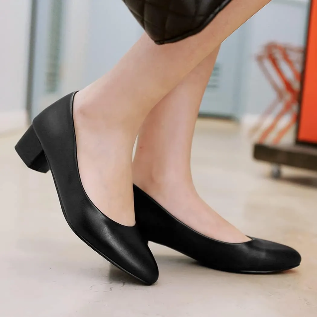 DEERBUNNY Women's Classic Block Heels Pumps Round Toe Slip On Low High Heel Work Office Shoes Formal Occasions Evening Party Dress Pump