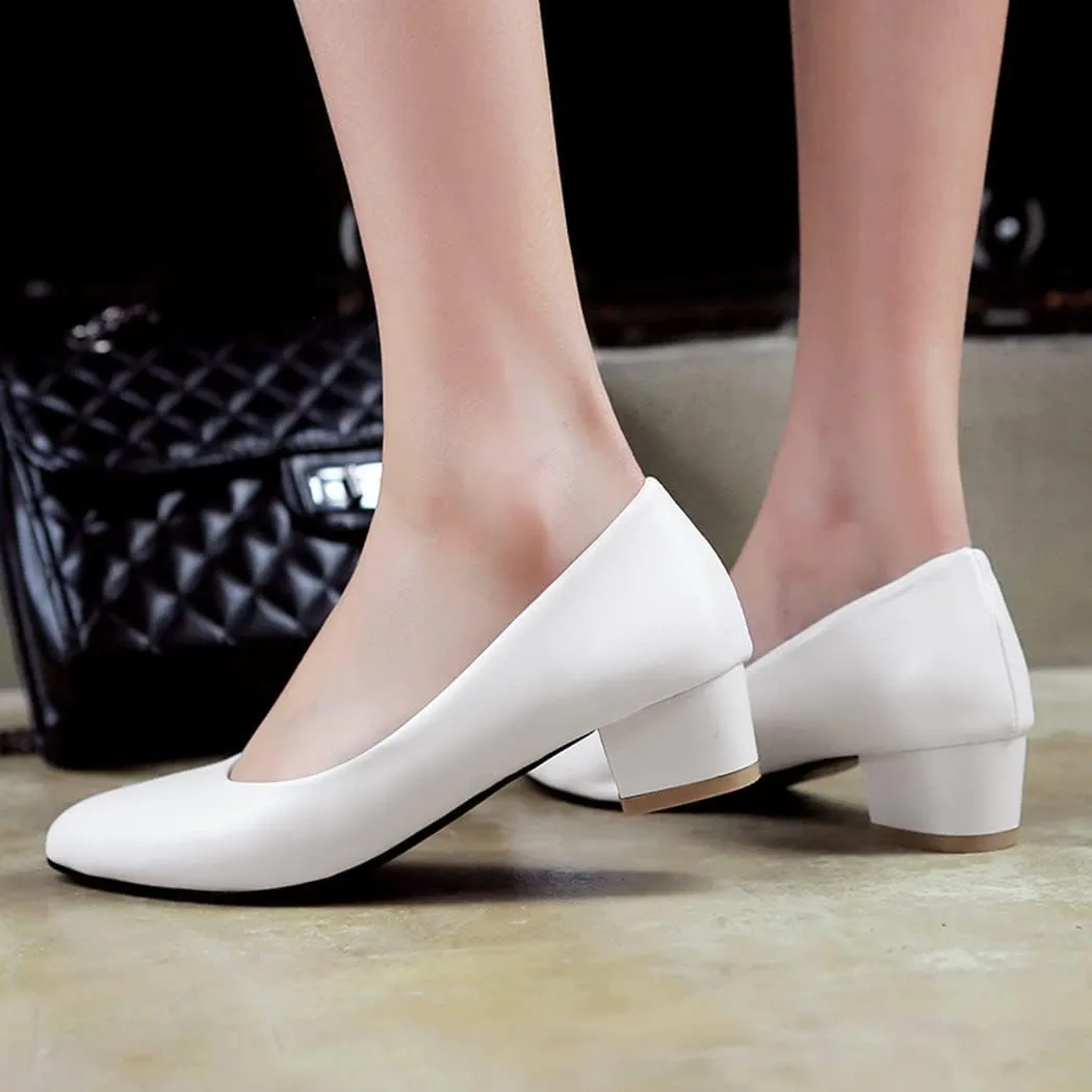 DEERBUNNY Women's Classic Block Heels Pumps Round Toe Slip On Low High Heel Work Office Shoes Formal Occasions Evening Party Dress Pump