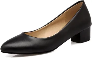 DEERBUNNY Women's Classic Block Heels Pumps Round Toe Slip On Low High Heel Work Office Shoes Formal Occasions Evening Party Dress Pump
