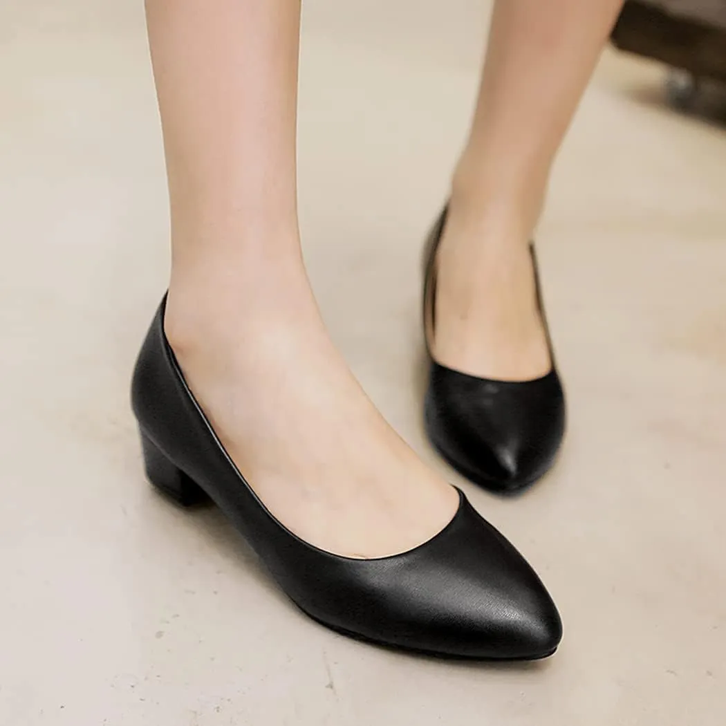 DEERBUNNY Women's Classic Block Heels Pumps Round Toe Slip On Low High Heel Work Office Shoes Formal Occasions Evening Party Dress Pump