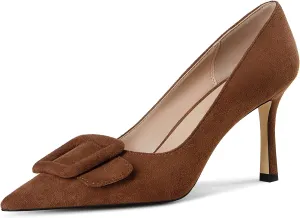 Fericzot Women's Stiletto High Heel Pumps Wedding Party Closed Classic Dress Heeded Shoes with Square Buckle