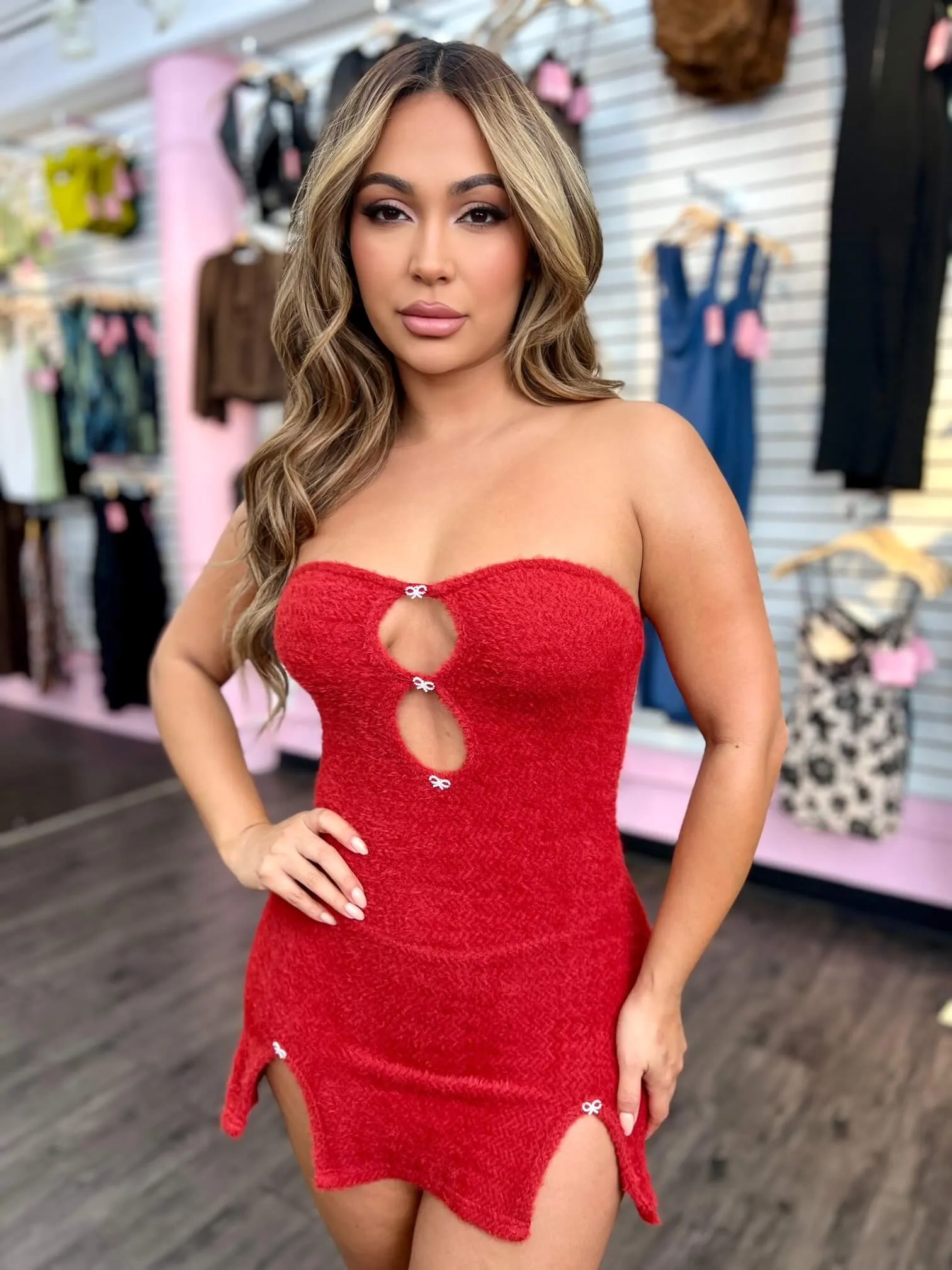 Fuzzy Babe Mini Dress (Red)