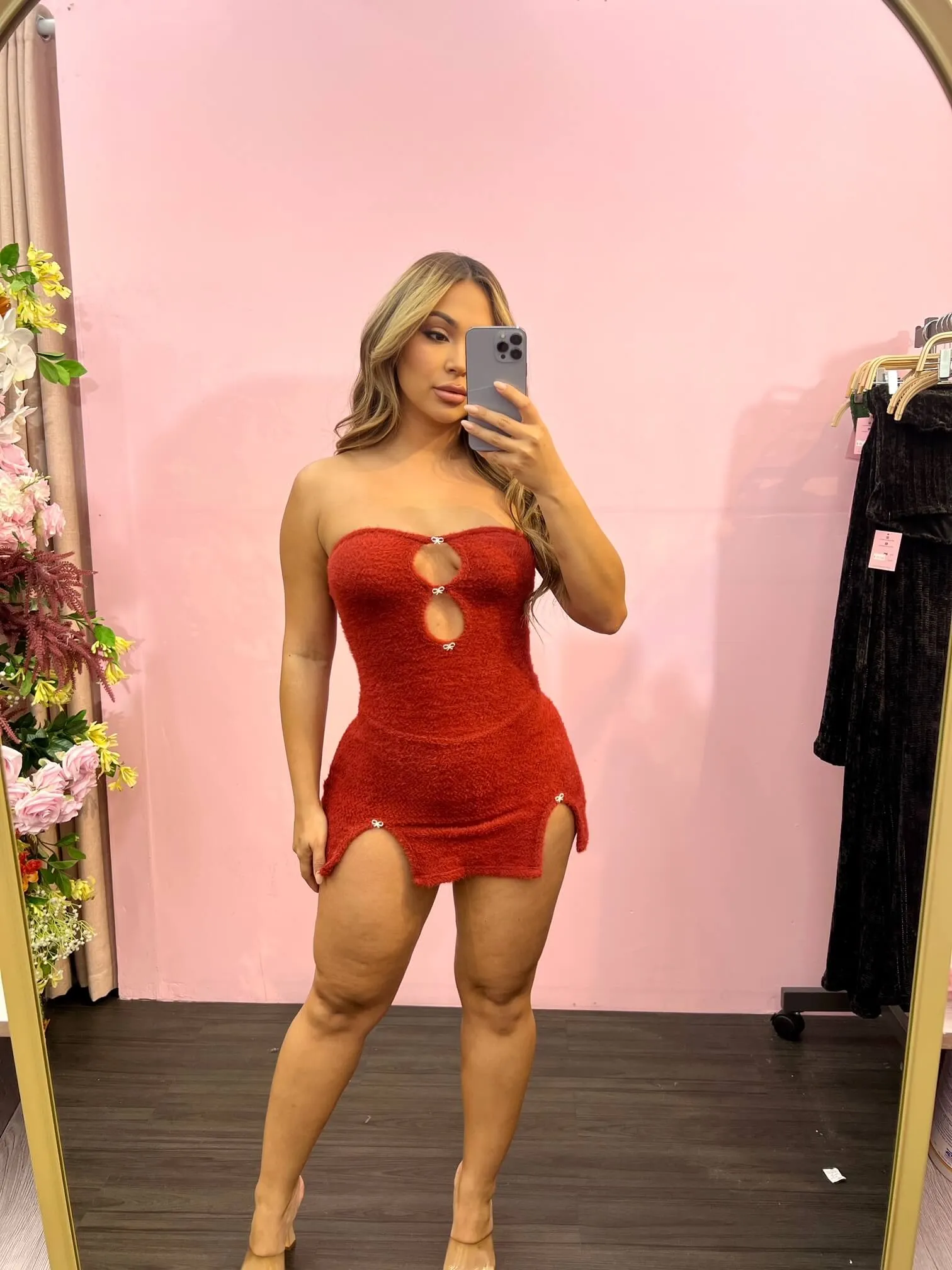 Fuzzy Babe Mini Dress (Red)