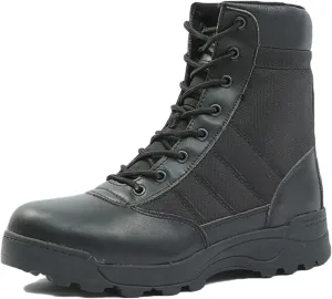 HARGLESMAN Mens Military Tactical Work Boots Side Zipper Leather Motorcycle Combat Boots