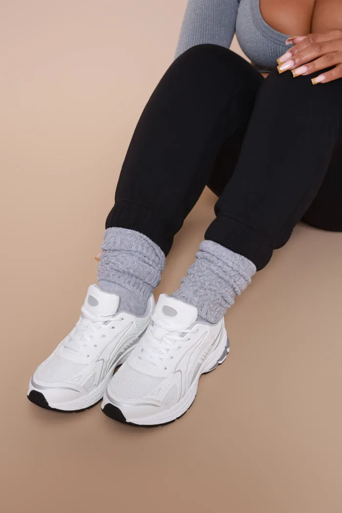 Hit The Streets Lace Up Sneakers - White/Silver