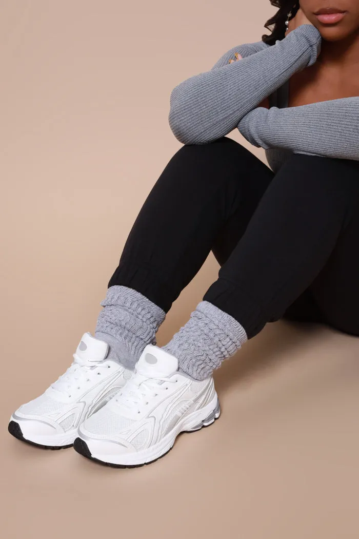 Hit The Streets Lace Up Sneakers - White/Silver