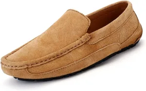 HOOENG Driving Moccasins Loafer Shoes for Men Faux Fur Lined Option Suede Vamp Stitching Details Soft Comfortable Flexible Driving Slip on (Color : Yellowish Brown, Size : 7.5)