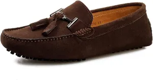 HOOENG Smoking Loafer Driving Moccasins for Men Suede Vamp Stitching Details Genuine Leather Round Toe Comfortable Flat Heel Soft Flexible Resistant Driving (Color : Brown, Size : 7)