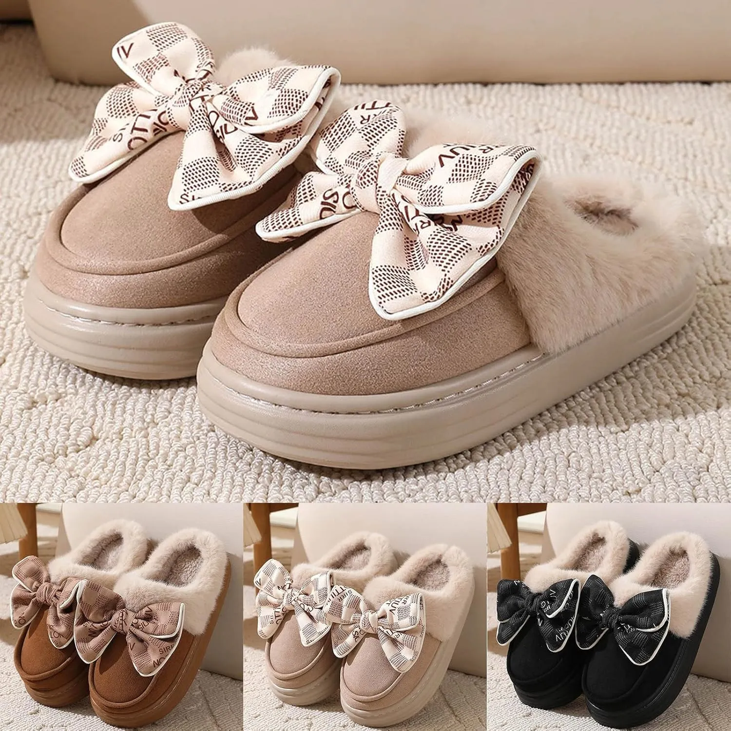House Slippers for Woman Memory Foam Arch Support Fuzzy Slippers Slip On Bedroom Slippers Winter Warm Slippers Indoor
