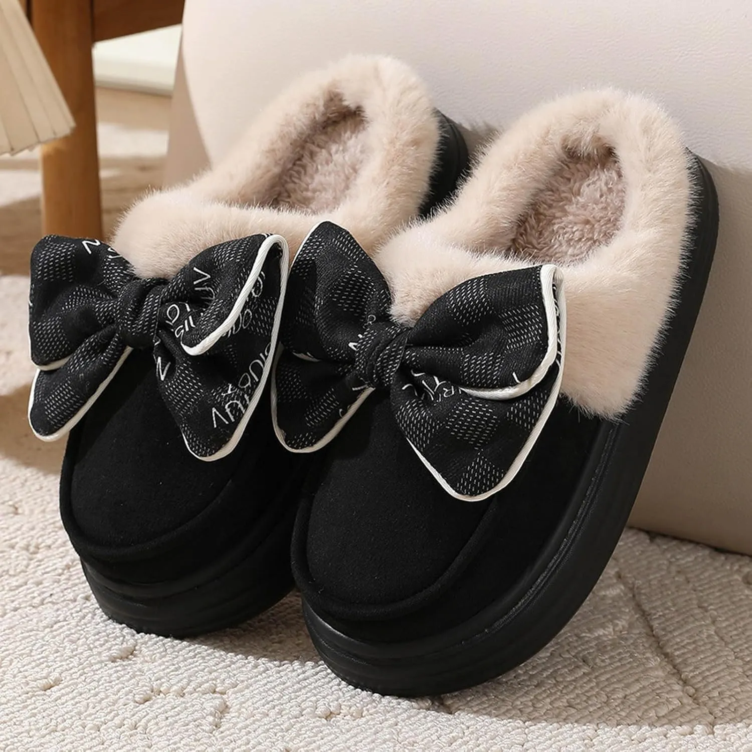 House Slippers for Woman Memory Foam Arch Support Fuzzy Slippers Slip On Bedroom Slippers Winter Warm Slippers Indoor