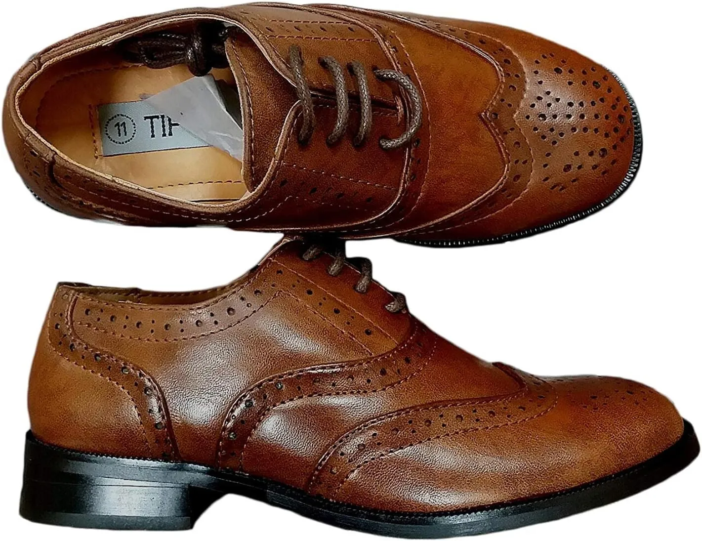 iGirlDress Boys Brown Black Wingtip Lace up Closure Formal Oxford Dress Shoes 5Toddler-5Youth