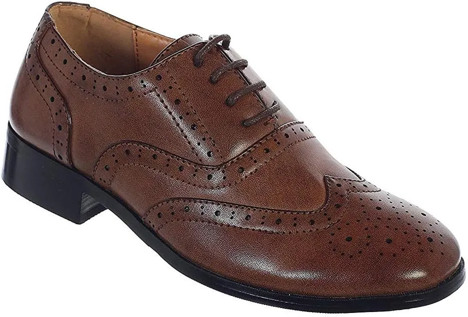 iGirlDress Boys Brown Black Wingtip Lace up Closure Formal Oxford Dress Shoes 5Toddler-5Youth