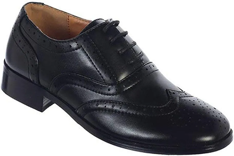 iGirlDress Boys Brown Black Wingtip Lace up Closure Formal Oxford Dress Shoes 5Toddler-5Youth