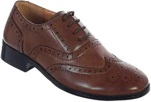 iGirlDress Boys Brown Black Wingtip Lace up Closure Formal Oxford Dress Shoes 5Toddler-5Youth