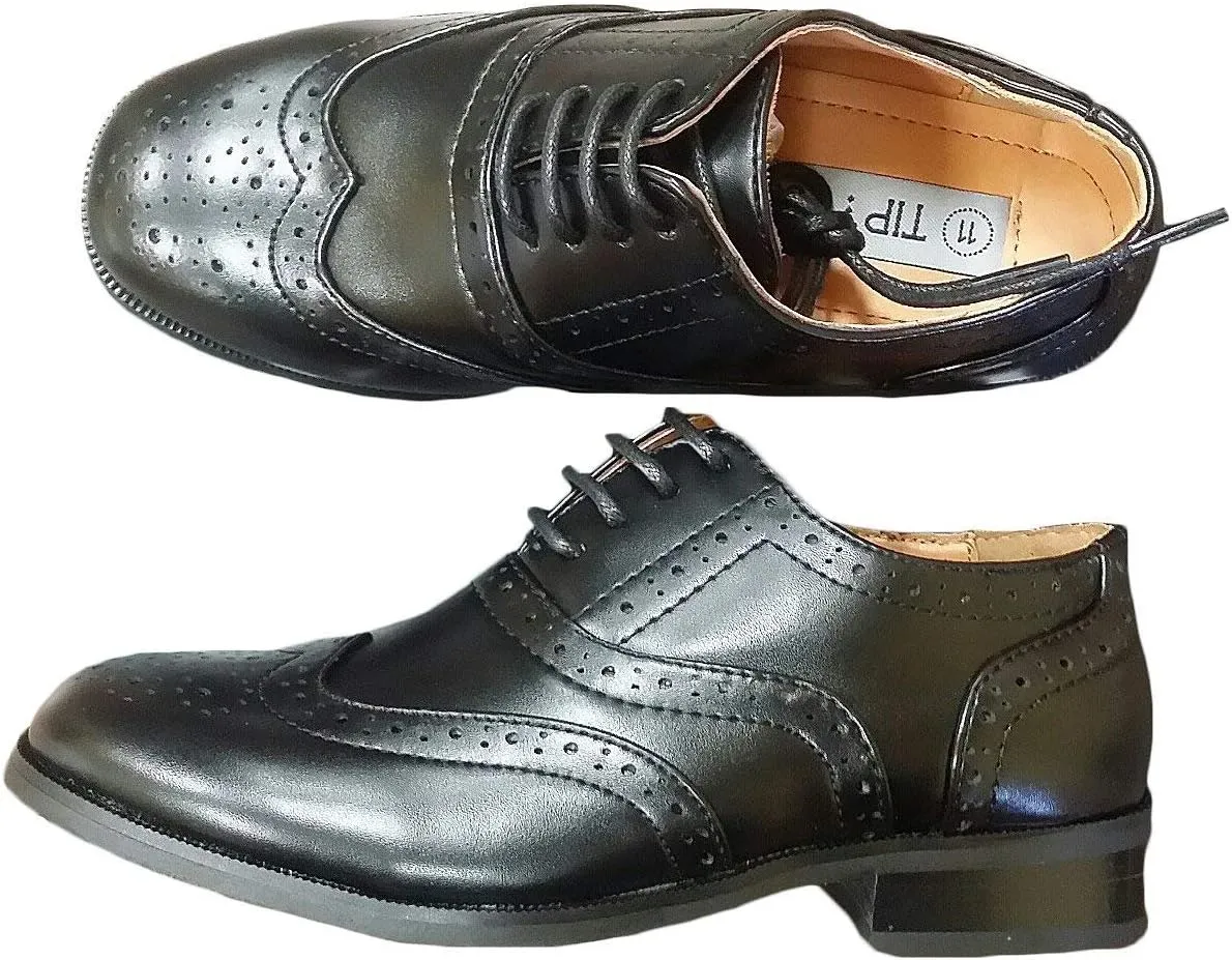 iGirlDress Boys Brown Black Wingtip Lace up Closure Formal Oxford Dress Shoes 5Toddler-5Youth