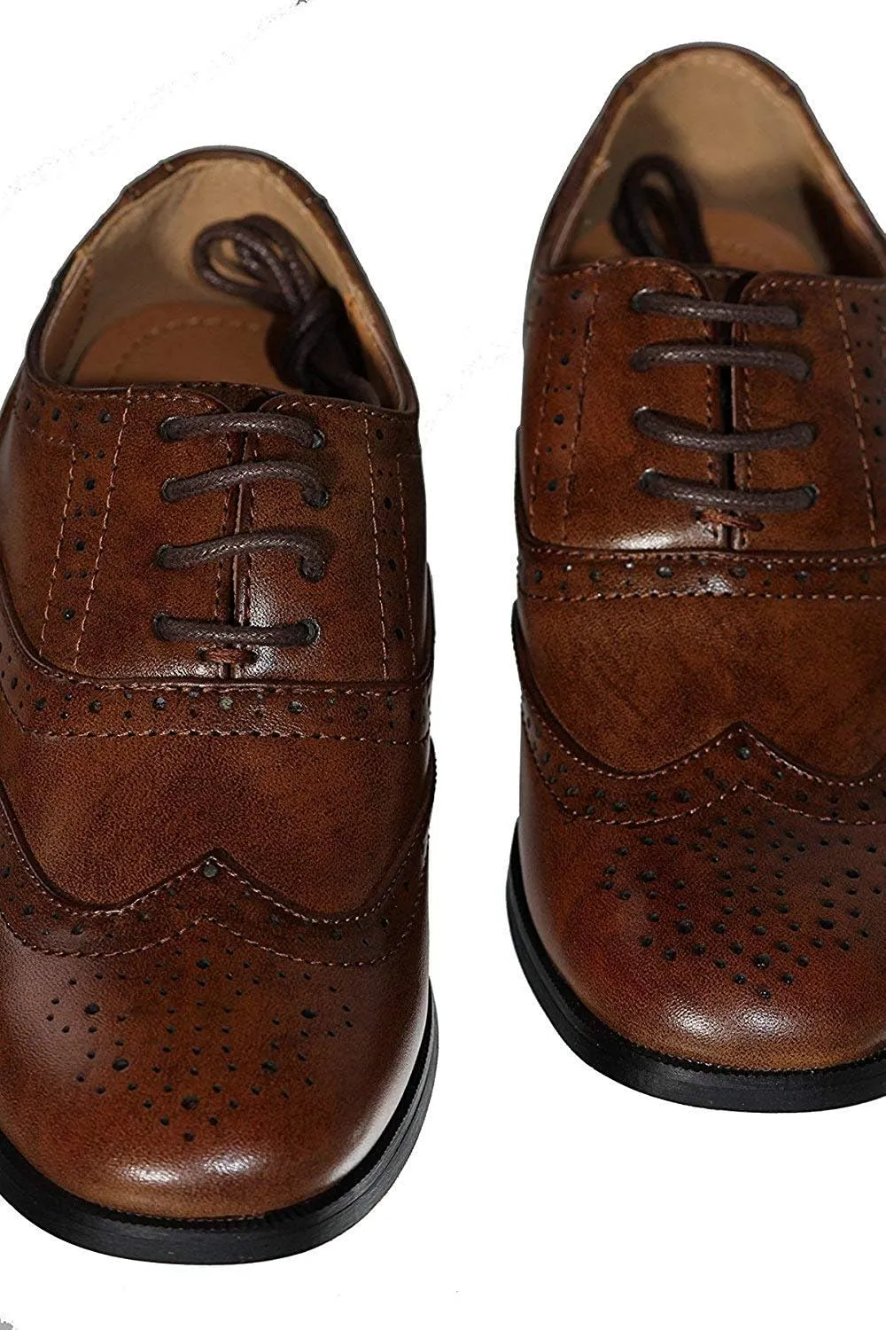 iGirlDress Boys Brown Black Wingtip Lace up Closure Formal Oxford Dress Shoes 5Toddler-5Youth