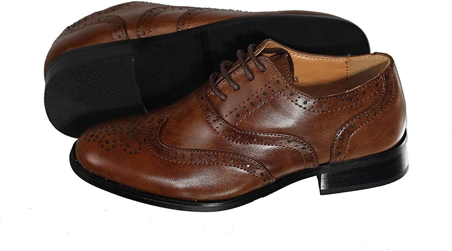 iGirlDress Boys Brown Black Wingtip Lace up Closure Formal Oxford Dress Shoes 5Toddler-5Youth