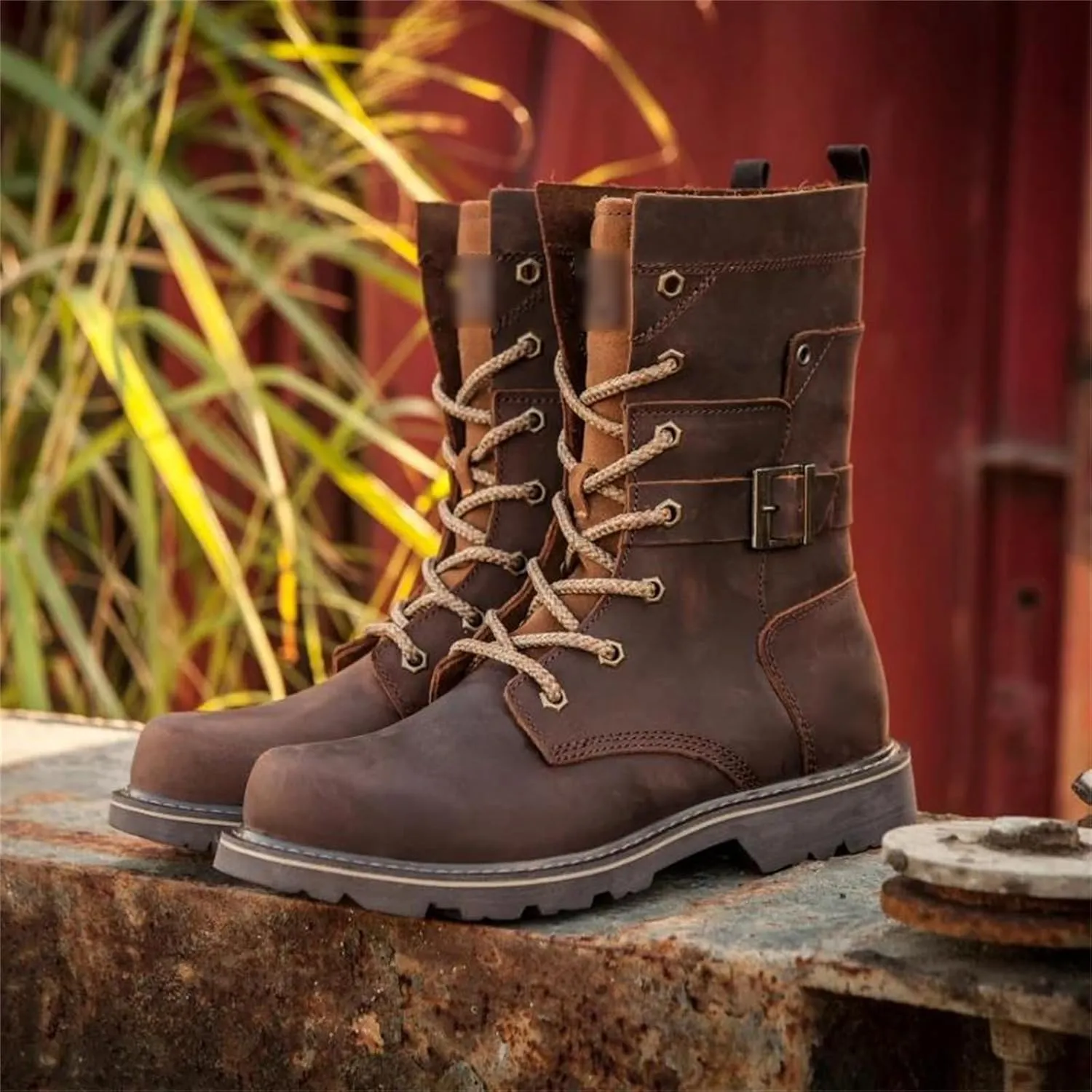 Kelsiop Leather Hiking Shoes Men's Waterproof Hunting Boots Tactical Desert Snow Boots Hiking Sneakers