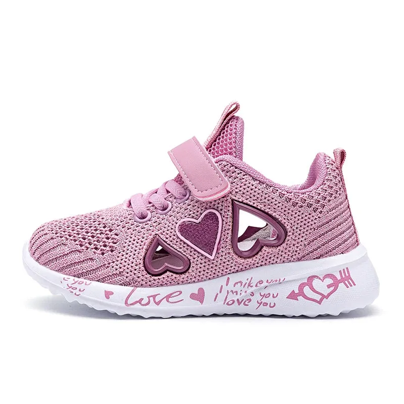 Kids Girls Cute Heart Design Light Mesh Summer Sneakers