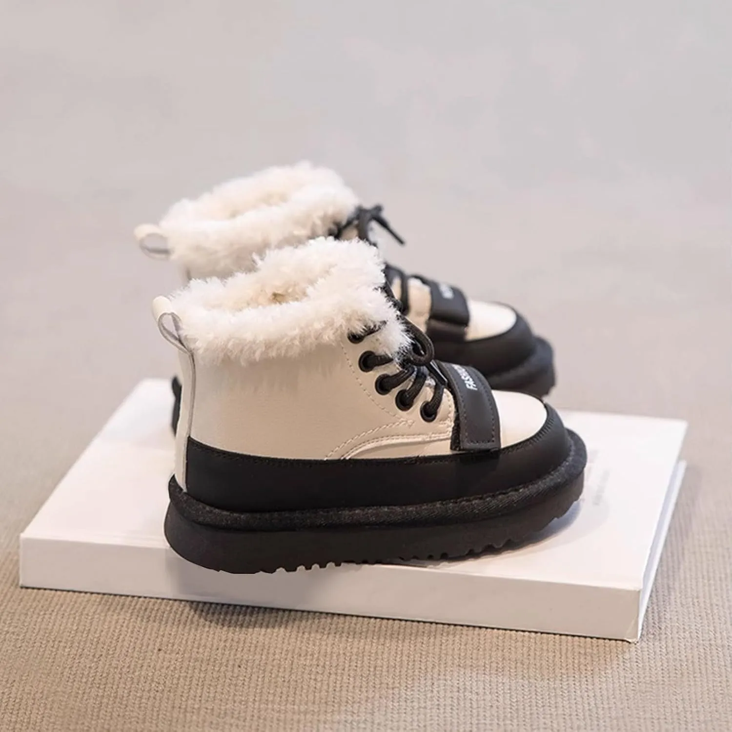 Kids Girls Fleece Winter Ankle Boots Lace-up Cute Soft Rubber Bottom Vintage Plush Warm Comfortable Snow Shoes